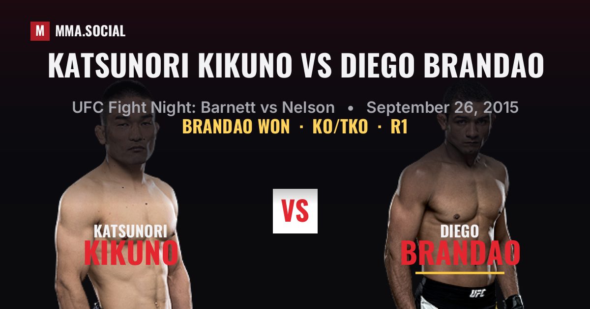 Katsunori Kikuno vs Diego Brandao result: Diego Brandao won by KO/TKO, UFC Fight Night: Barnett vs Nelson
