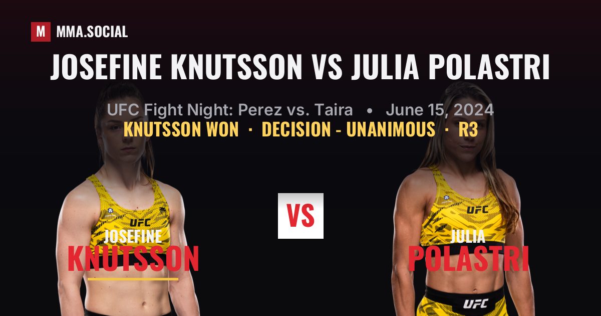 Josefine Knutsson vs Julia Polastri result: Josefine Knutsson won by Decision - Unanimous, UFC Fight Night: Perez vs. Taira