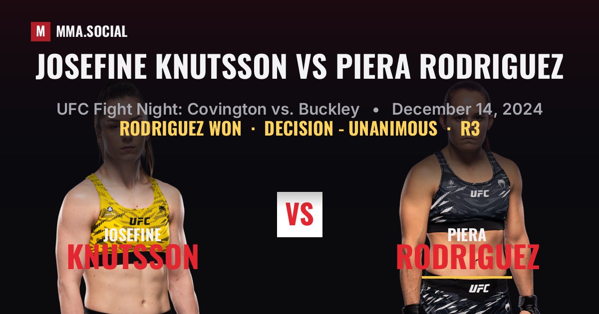 Josefine Knutsson vs Piera Rodriguez result: Piera Rodriguez won by Decision - Unanimous, UFC Fight Night: Covington vs. Buckley