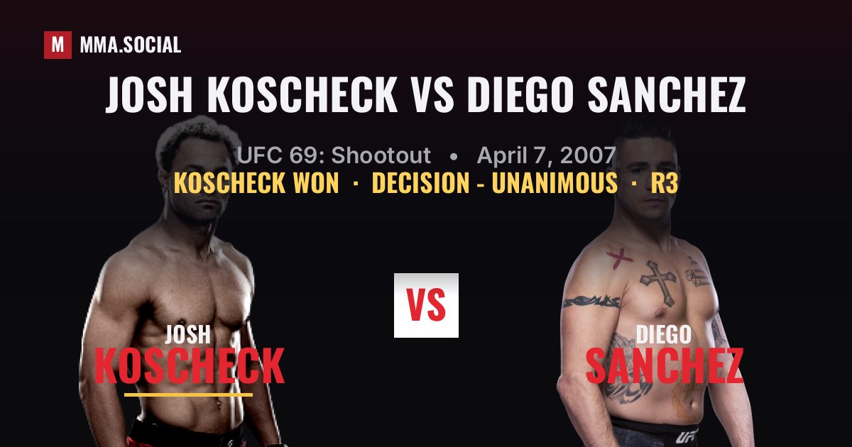 Josh Koscheck vs Diego Sanchez result: Josh Koscheck won by Decision - Unanimous, UFC 69: Shootout
