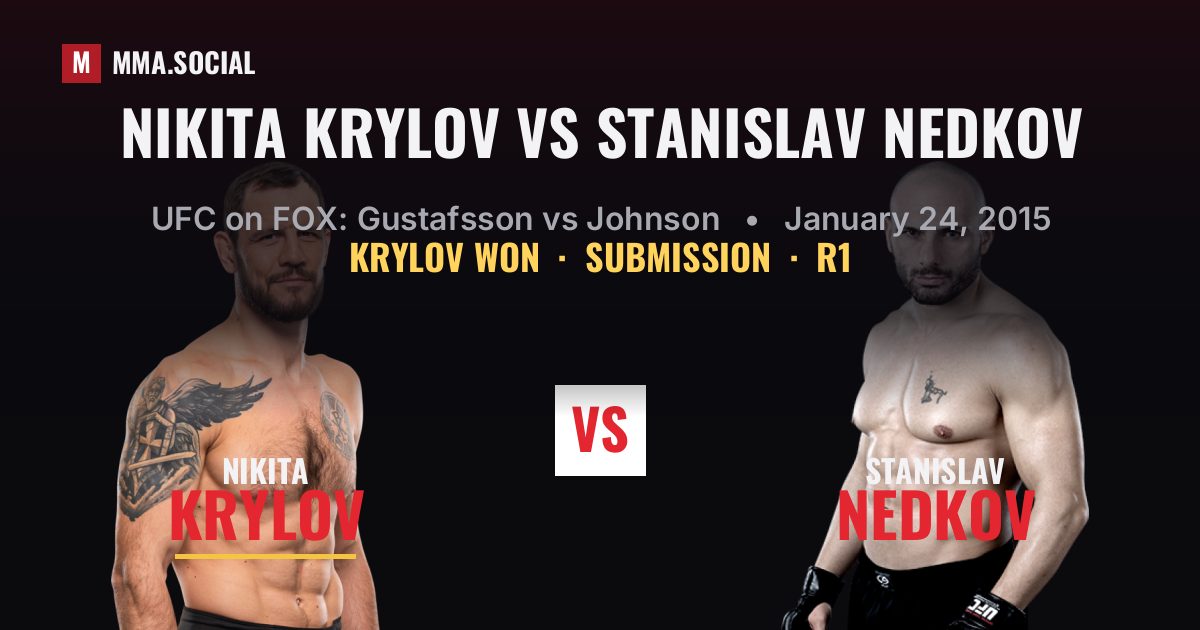 Nikita Krylov vs Stanislav Nedkov result: Nikita Krylov won by Submission, UFC on FOX: Gustafsson vs Johnson
