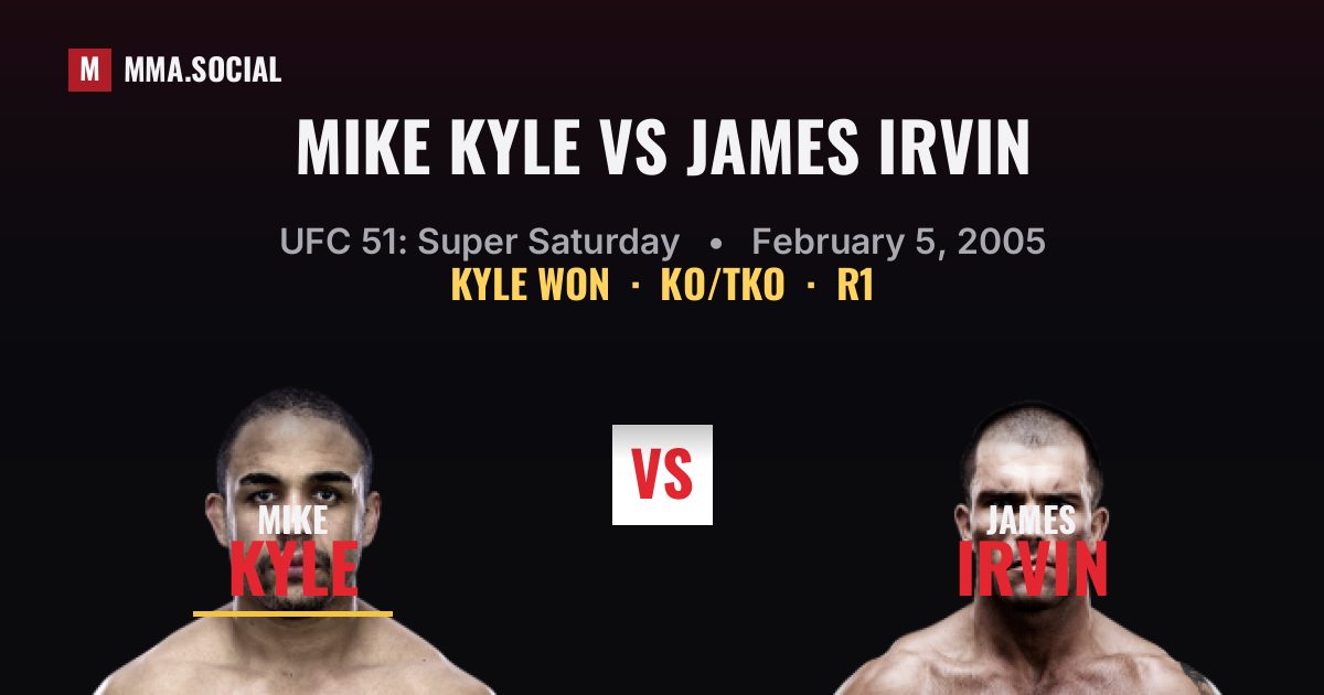 Mike Kyle vs James Irvin result: Mike Kyle won by KO/TKO, UFC 51: Super Saturday