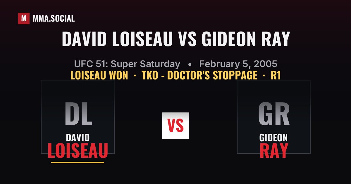 David Loiseau vs Gideon Ray result: David Loiseau won by TKO - Doctor's Stoppage, UFC 51: Super Saturday