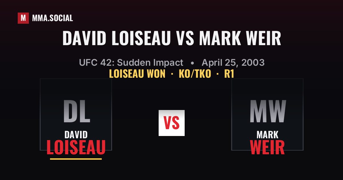 David Loiseau vs Mark Weir result: David Loiseau won by KO/TKO, UFC 42: Sudden Impact