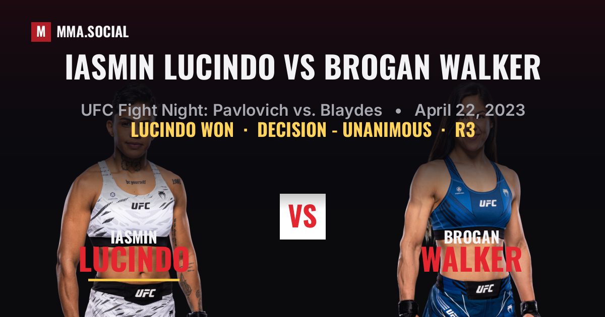 Iasmin Lucindo vs Brogan Walker result: Iasmin Lucindo won by Decision - Unanimous, UFC Fight Night: Pavlovich vs. Blaydes
