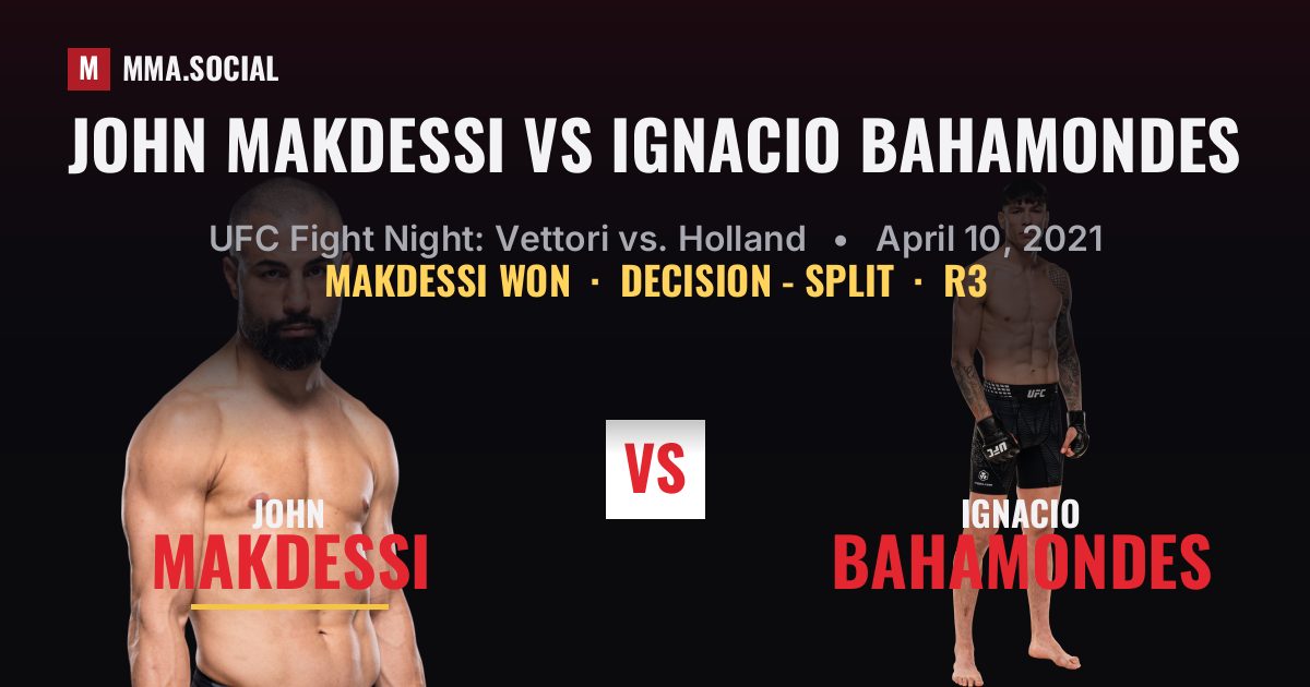 John Makdessi vs Ignacio Bahamondes result: John Makdessi won by Decision - Split, UFC Fight Night: Vettori vs. Holland