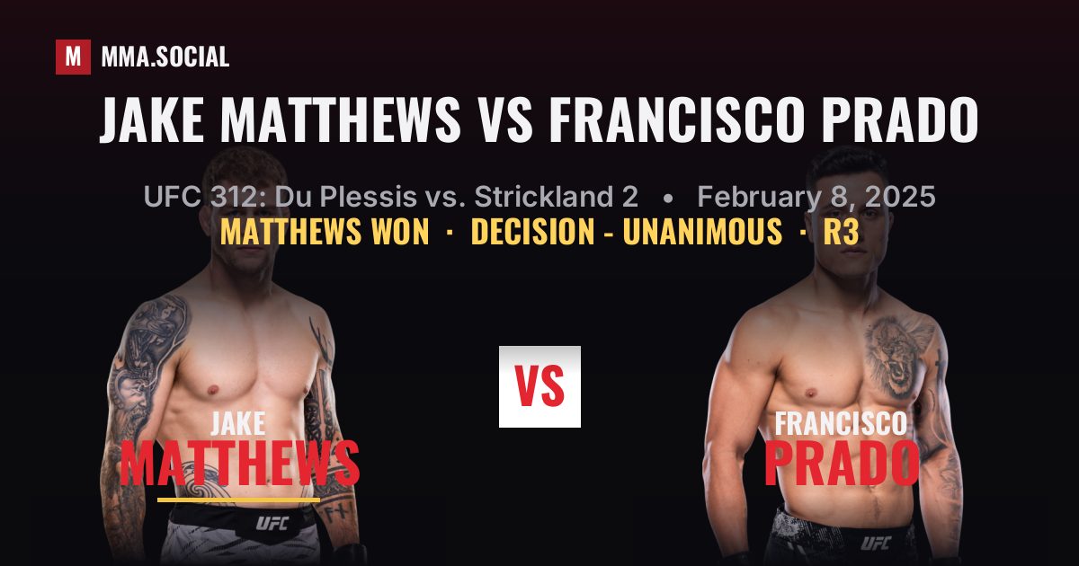 Jake Matthews vs Francisco Prado - UFC 312 Scorecard | MMA.SOCIAL