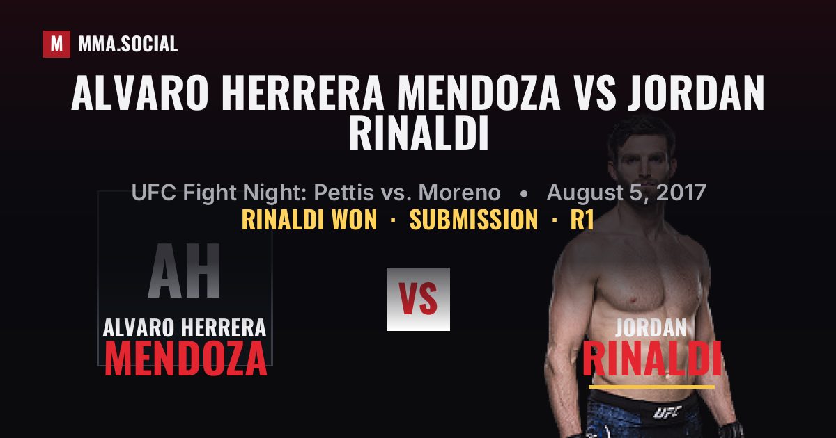 Alvaro Herrera Mendoza vs Jordan Rinaldi result: Jordan Rinaldi won by Submission, UFC Fight Night: Pettis vs. Moreno