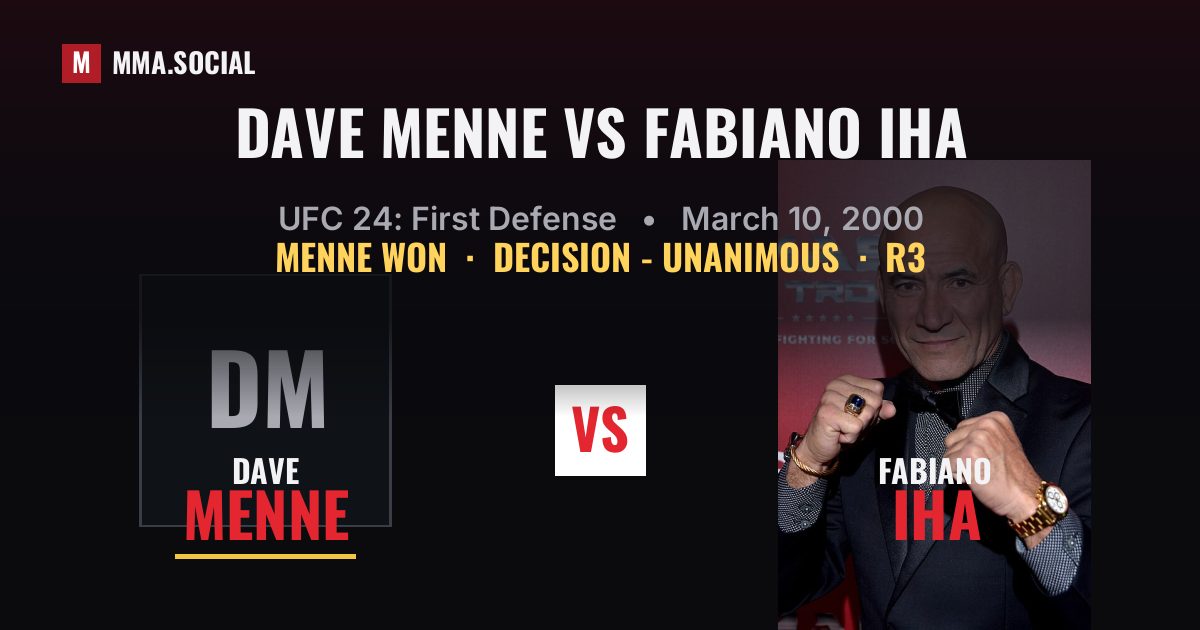 Dave Menne vs Fabiano Iha result: Dave Menne won by Decision - Unanimous, UFC 24: First Defense