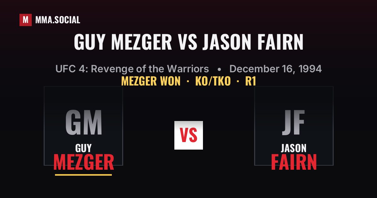Guy Mezger vs Jason Fairn result: Guy Mezger won by KO/TKO, UFC 4: Revenge of the Warriors