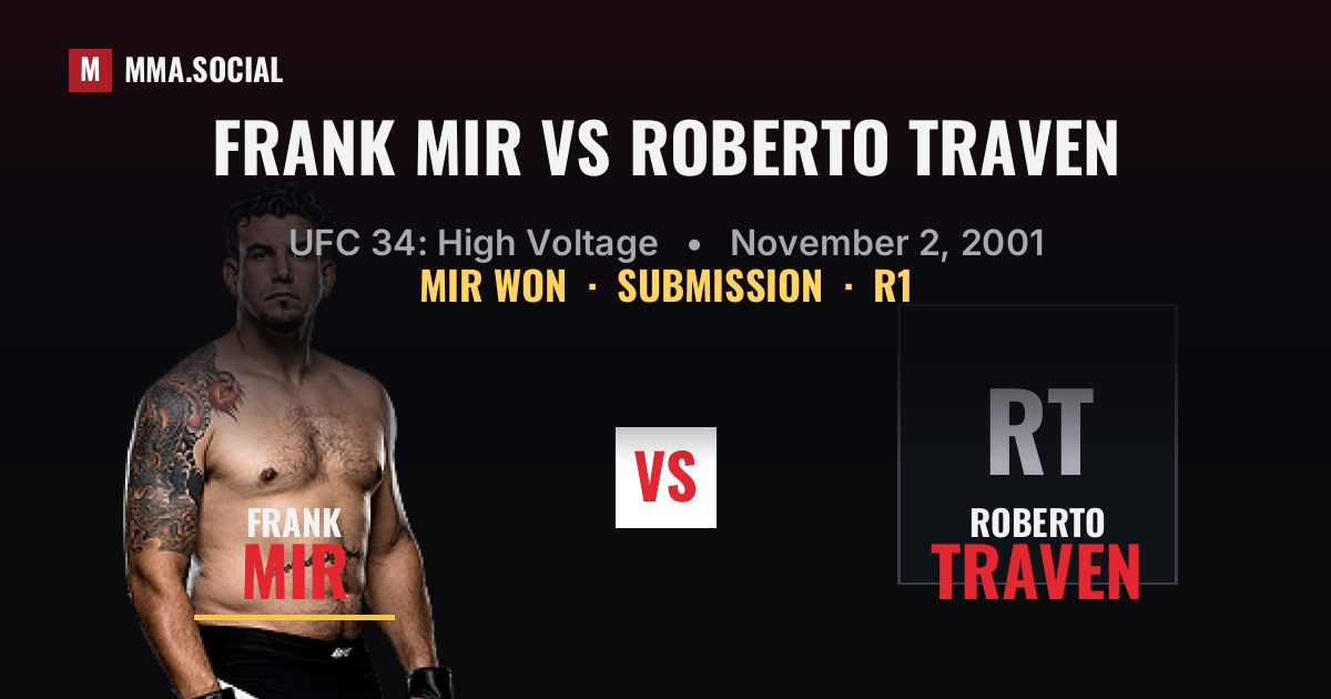 Frank Mir vs Roberto Traven result: Frank Mir won by Submission, UFC 34: High Voltage