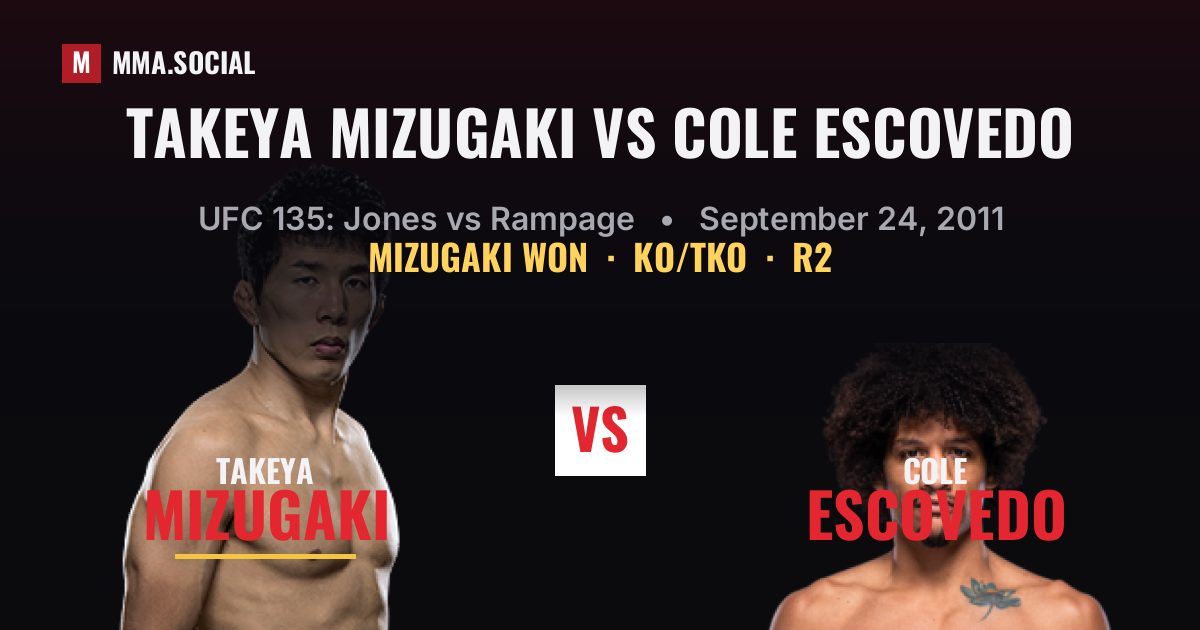 Takeya Mizugaki vs Cole Escovedo result: Takeya Mizugaki won by KO/TKO, UFC 135: Jones vs Rampage