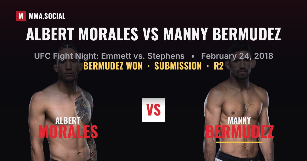 Albert Morales vs Manny Bermudez result: Manny Bermudez won by Submission, UFC Fight Night: Emmett vs. Stephens
