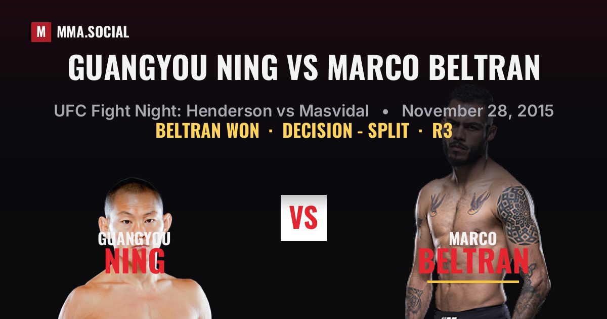 Guangyou Ning vs Marco Beltran result: Marco Beltran won by Decision - Split, UFC Fight Night: Henderson vs Masvidal