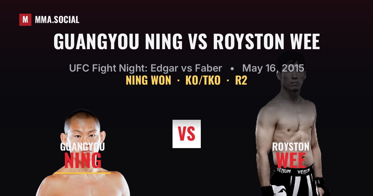 Guangyou Ning vs Royston Wee result: Guangyou Ning won by KO/TKO, UFC Fight Night: Edgar vs Faber