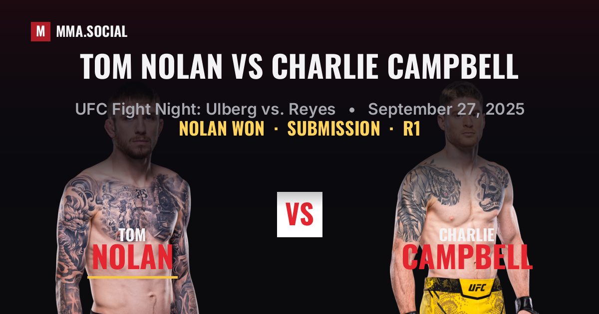 Tom Nolan vs Charlie Campbell result: Tom Nolan won by Submission, UFC Fight Night: Ulberg vs. Reyes