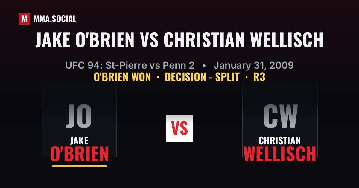 Jake O'Brien vs Christian Wellisch result: Jake O'Brien won by Decision - Split, UFC 94: St-Pierre vs Penn 2