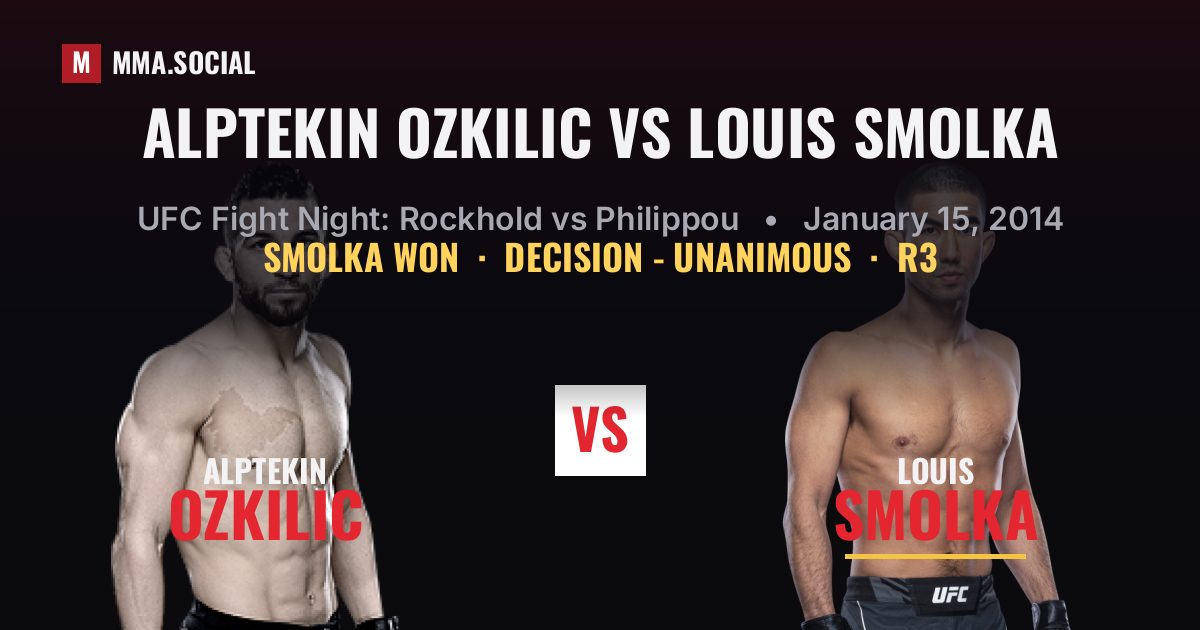 Alptekin Ozkilic vs Louis Smolka result: Louis Smolka won by Decision - Unanimous, UFC Fight Night: Rockhold vs Philippou