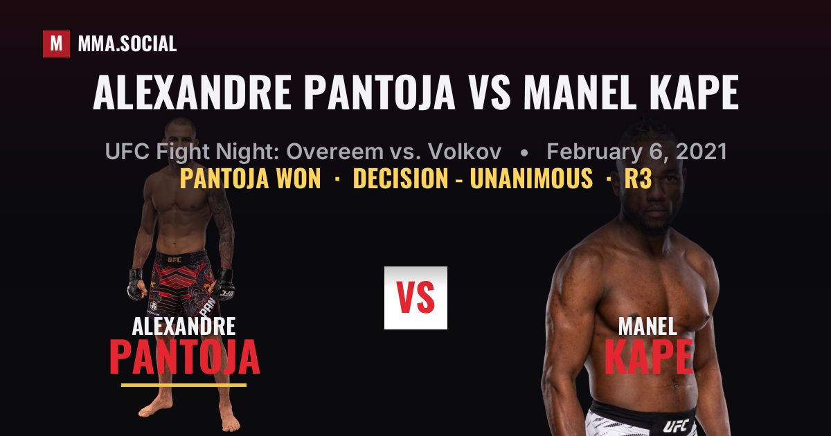 Alexandre Pantoja vs Manel Kape result: Alexandre Pantoja won by Decision - Unanimous, UFC Fight Night: Overeem vs. Volkov