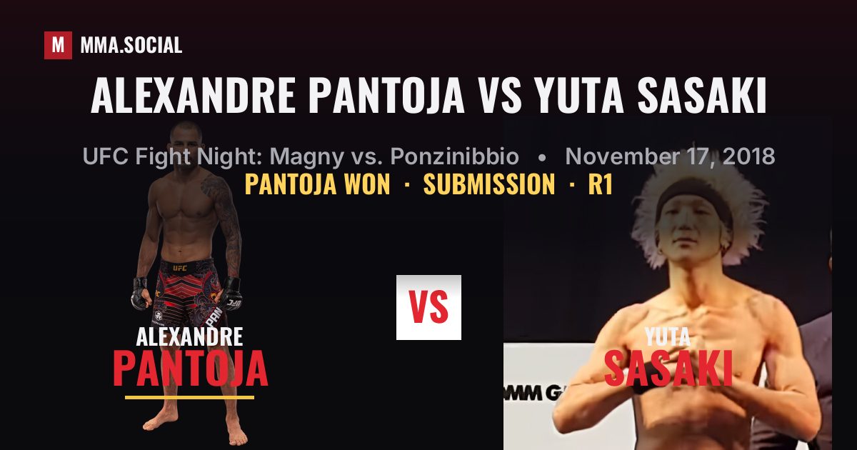 Alexandre Pantoja vs Yuta Sasaki result: Alexandre Pantoja won by Submission, UFC Fight Night: Magny vs. Ponzinibbio