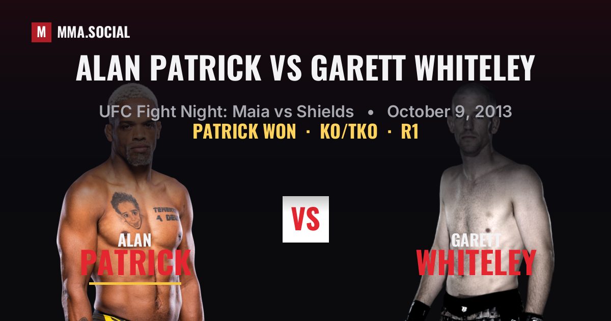 Alan Patrick vs Garett Whiteley result: Alan Patrick won by KO/TKO, UFC Fight Night: Maia vs Shields