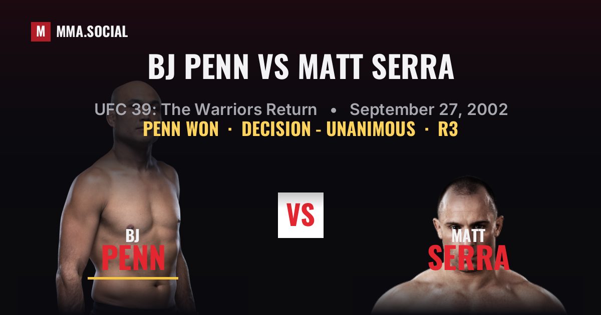 BJ Penn vs Matt Serra - UFC 39: The Warriors Return | MMA.SOCIAL
