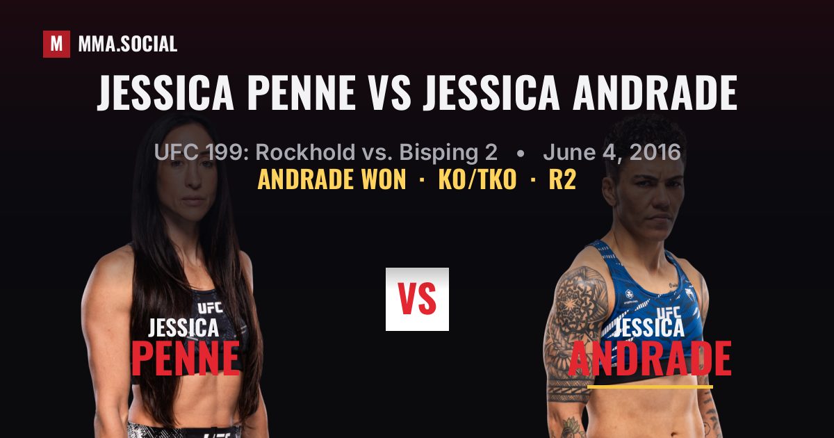 Jessica Penne vs Jessica Andrade result: Jessica Andrade won by KO/TKO, UFC 199: Rockhold vs. Bisping 2