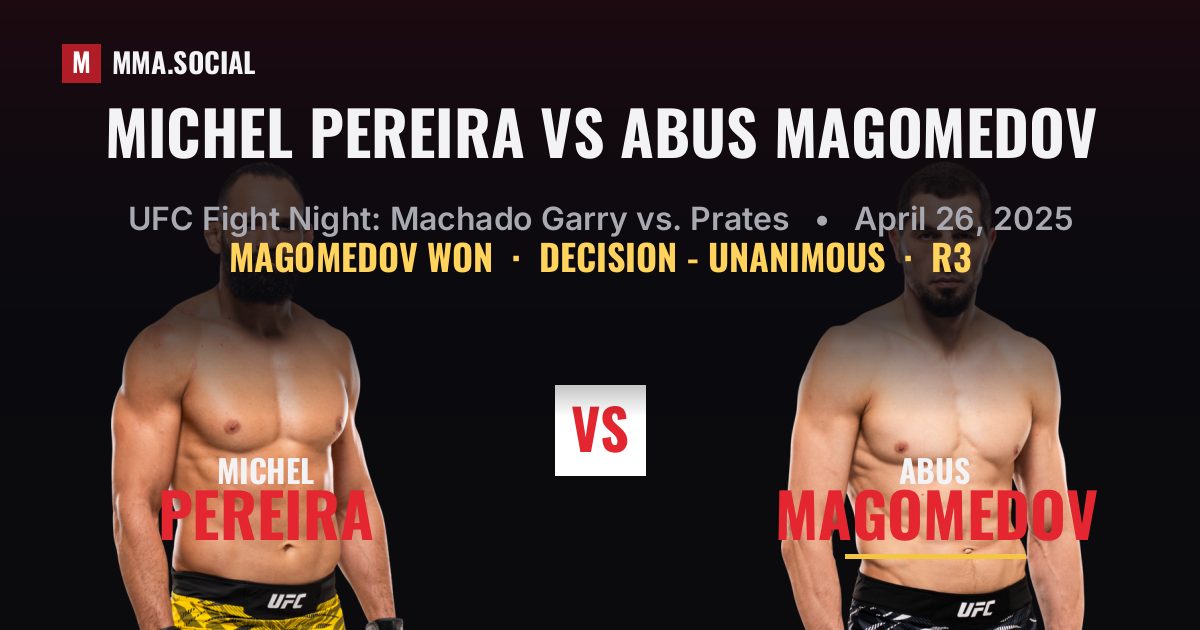 Michel Pereira vs Abus Magomedov result: Abus Magomedov won by Decision - Unanimous, UFC Fight Night: Machado Garry vs. Prates