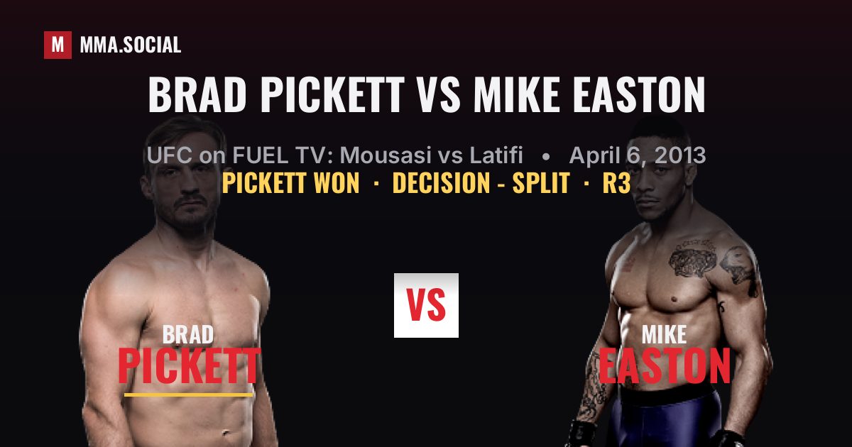 Brad Pickett vs Mike Easton result: Brad Pickett won by Decision - Split, UFC on FUEL TV: Mousasi vs Latifi