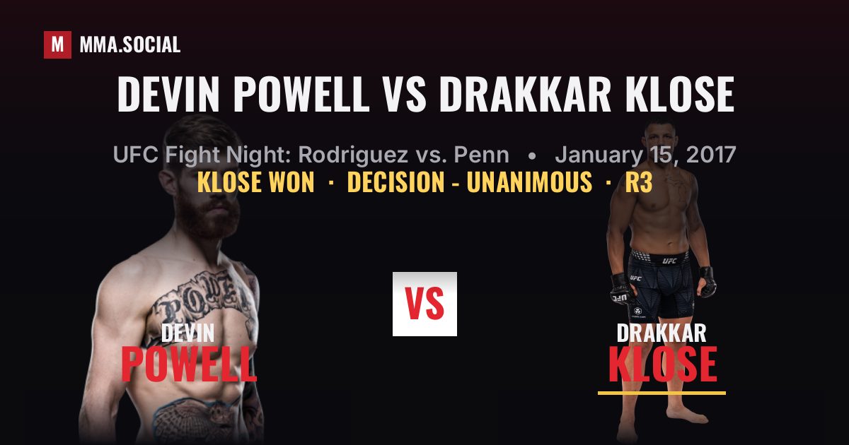 Devin Powell vs Drakkar Klose - UFC Fight Night | MMA.SOCIAL