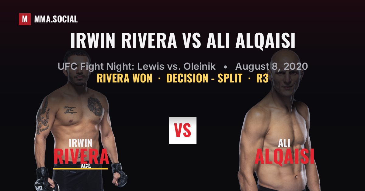 Irwin Rivera vs Ali AlQaisi result: Irwin Rivera won by Decision - Split, UFC Fight Night: Lewis vs. Oleinik