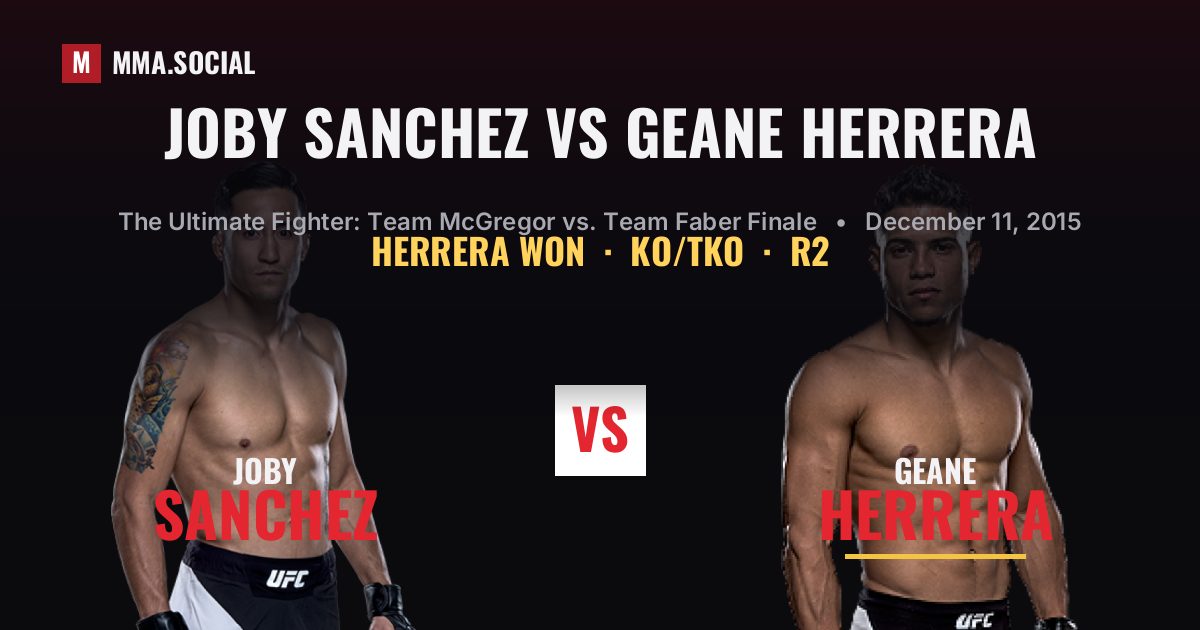 Joby Sanchez vs Geane Herrera result: Geane Herrera won by KO/TKO, The Ultimate Fighter: Team McGregor vs. Team Faber Finale