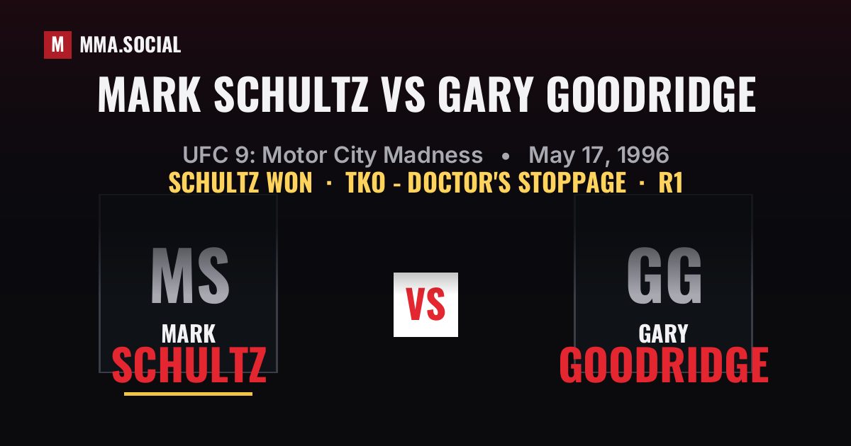 Mark Schultz vs Gary Goodridge result: Mark Schultz won by TKO - Doctor's Stoppage, UFC 9: Motor City Madness