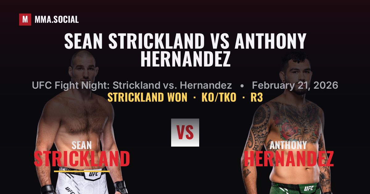 Sean Strickland vs Anthony Hernandez result: Sean Strickland won by KO/TKO, UFC Fight Night: Strickland vs. Hernandez