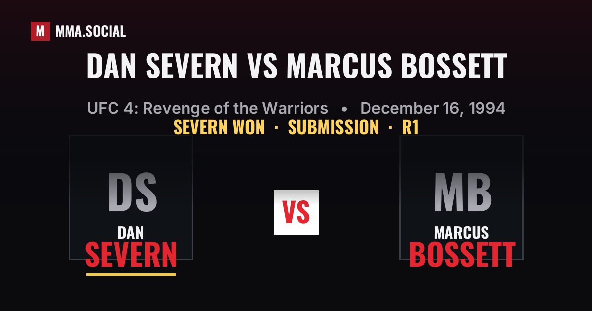 Dan Severn vs Marcus Bossett result: Dan Severn won by Submission, UFC 4: Revenge of the Warriors