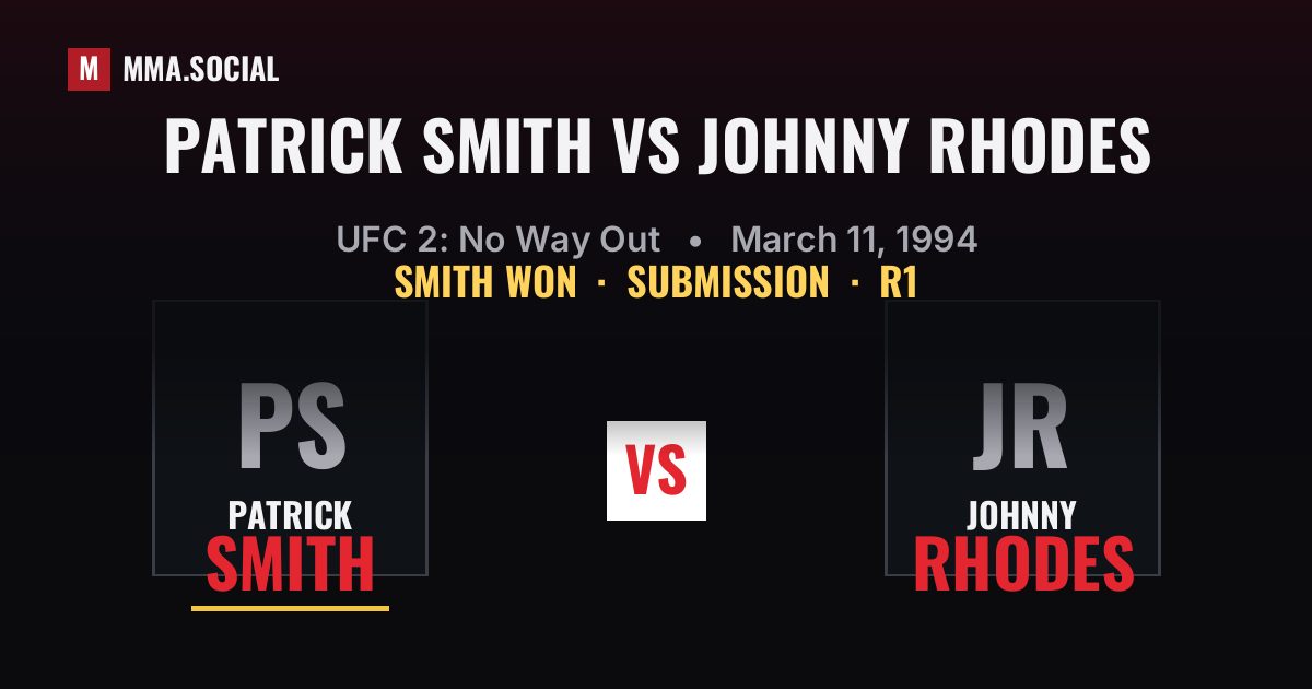 Patrick Smith vs Johnny Rhodes result: Patrick Smith won by Submission, UFC 2: No Way Out