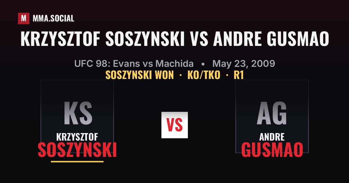 Krzysztof Soszynski vs Andre Gusmao result: Krzysztof Soszynski won by KO/TKO, UFC 98: Evans vs Machida