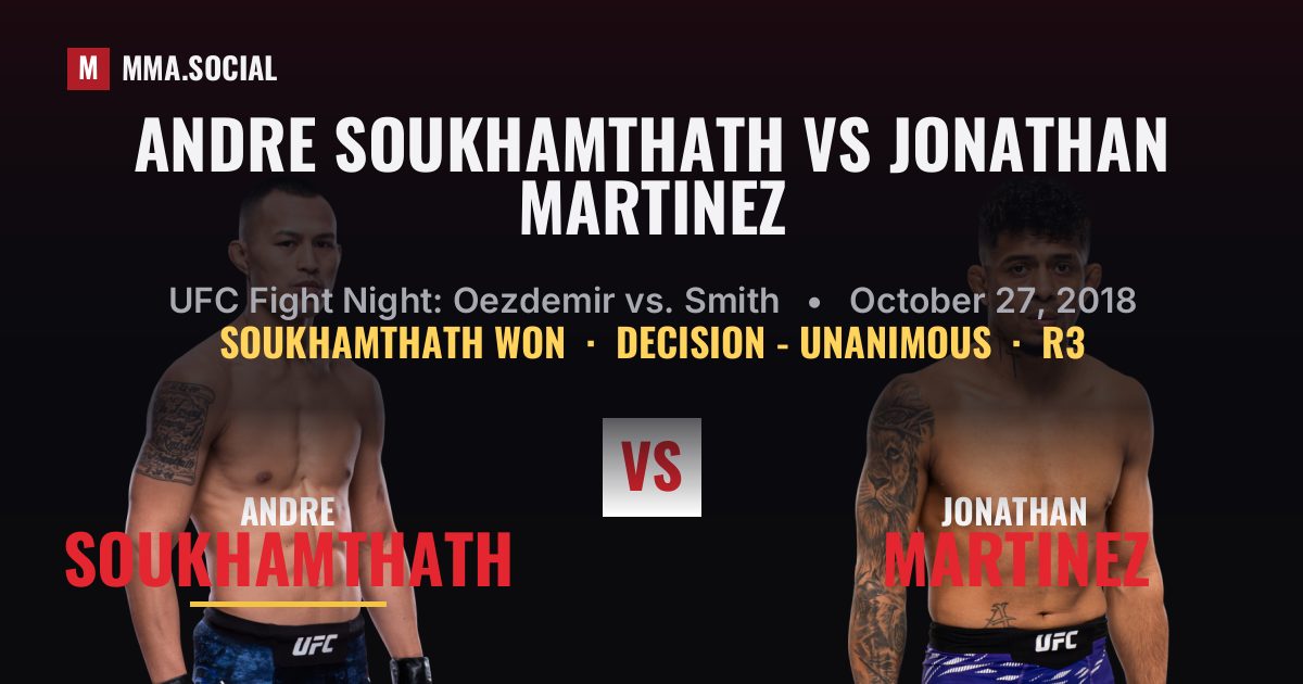 Andre Soukhamthath vs Jonathan Martinez result: Andre Soukhamthath won by Decision - Unanimous, UFC Fight Night: Oezdemir vs. Smith