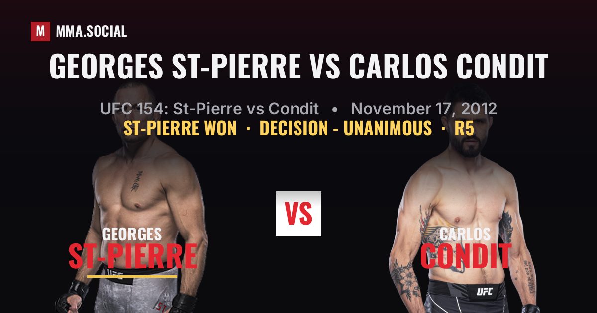 Georges St-Pierre vs Carlos Condit result: Georges St-Pierre won by Decision - Unanimous, UFC 154: St-Pierre vs Condit