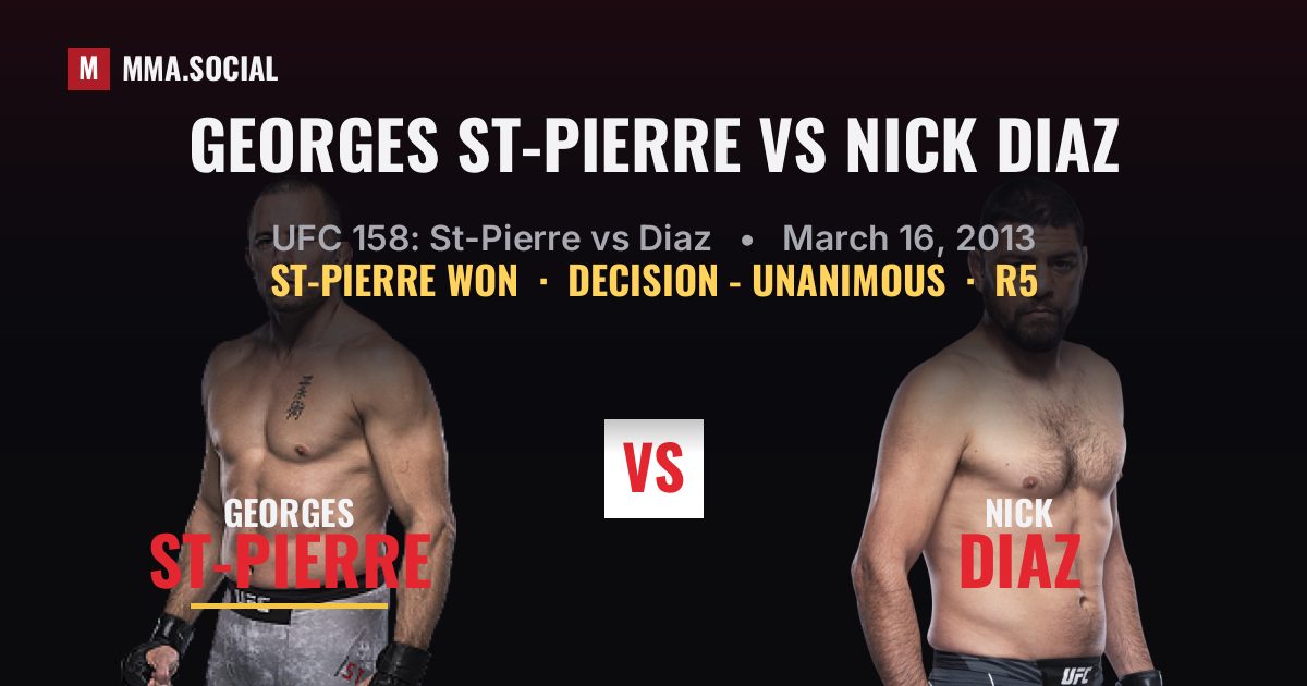 Georges St-Pierre vs Nick Diaz result: Georges St-Pierre won by Decision - Unanimous, UFC 158: St-Pierre vs Diaz