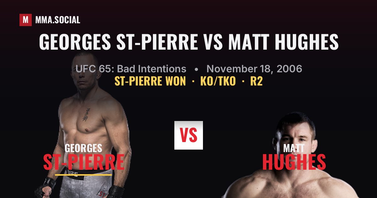 Georges St-Pierre vs Matt Hughes result: Georges St-Pierre won by KO/TKO, UFC 65: Bad Intentions