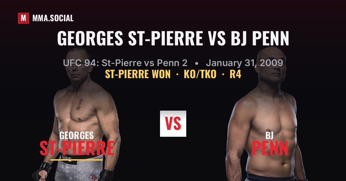 Georges St-Pierre vs BJ Penn result: Georges St-Pierre won by KO/TKO, UFC 94: St-Pierre vs Penn 2