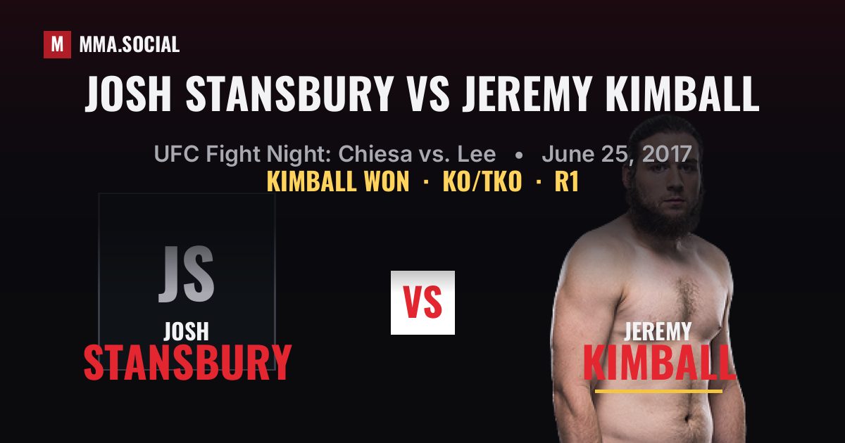 Josh Stansbury vs Jeremy Kimball result: Jeremy Kimball won by KO/TKO, UFC Fight Night: Chiesa vs. Lee