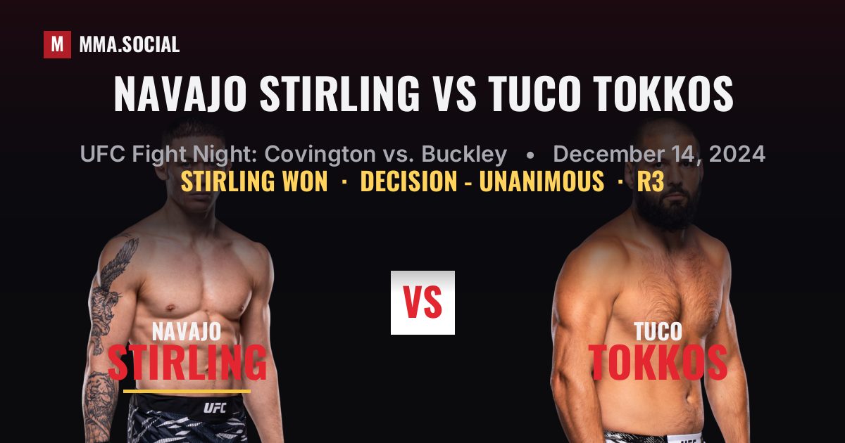 Navajo Stirling vs Tuco Tokkos result: Navajo Stirling won by Decision - Unanimous, UFC Fight Night: Covington vs. Buckley
