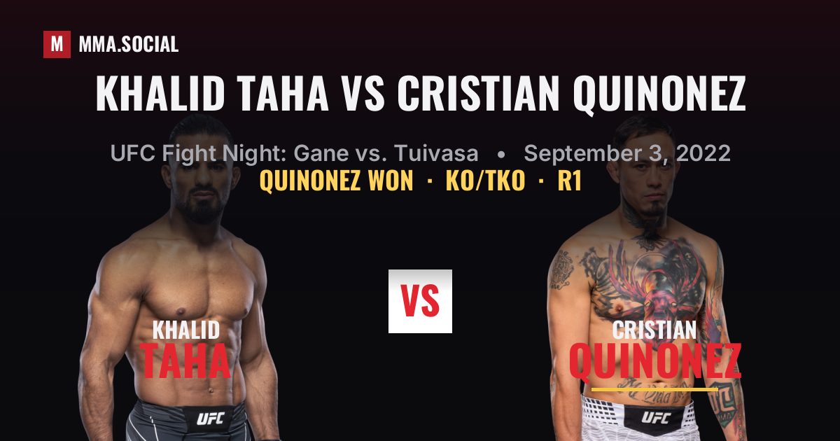 Khalid Taha vs Cristian Quinonez result: Cristian Quinonez won by KO/TKO, UFC Fight Night: Gane vs. Tuivasa