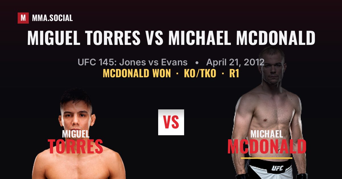 Miguel Torres vs Michael McDonald result: Michael McDonald won by KO/TKO, UFC 145: Jones vs Evans