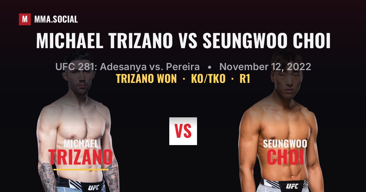 Michael Trizano vs SeungWoo Choi result: Michael Trizano won by KO/TKO, UFC 281: Adesanya vs. Pereira
