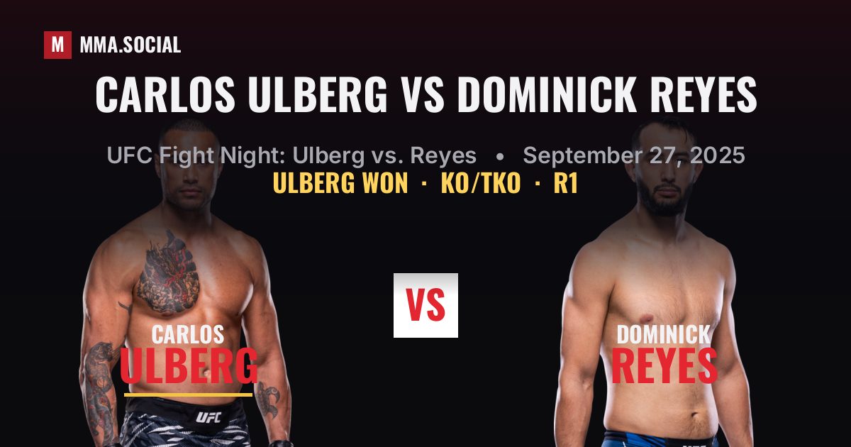 Carlos Ulberg vs Dominick Reyes result: Carlos Ulberg won by KO/TKO, UFC Fight Night: Ulberg vs. Reyes