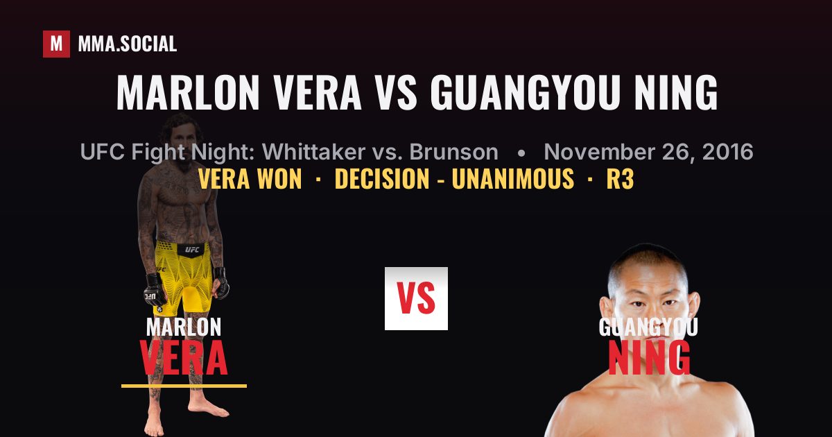 Marlon Vera vs Guangyou Ning result: Marlon Vera won by Decision - Unanimous, UFC Fight Night: Whittaker vs. Brunson