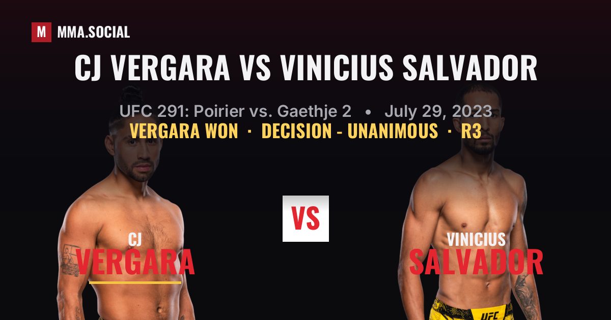CJ Vergara vs Vinicius Salvador result: CJ Vergara won by Decision - Unanimous, UFC 291: Poirier vs. Gaethje 2